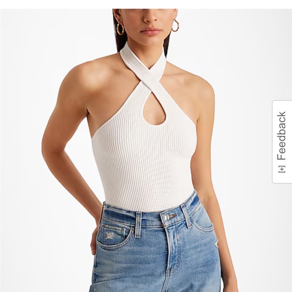 Ribbed Fitted Halter Cutout Sweater Tank